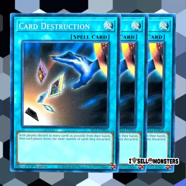 YuGiOh! SR13-EN032 3x Card Destruction x3 Yu-gi-oh! TCG SET COMMON Fast Ship NM
