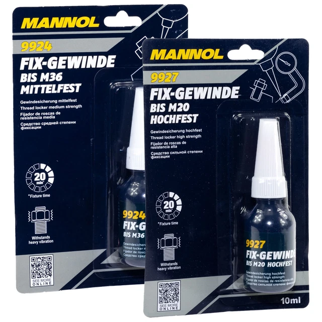 Vis de Blocage 2x 10ml Mannol Fil Résistance Moyenne + Haute Visser Adhésif