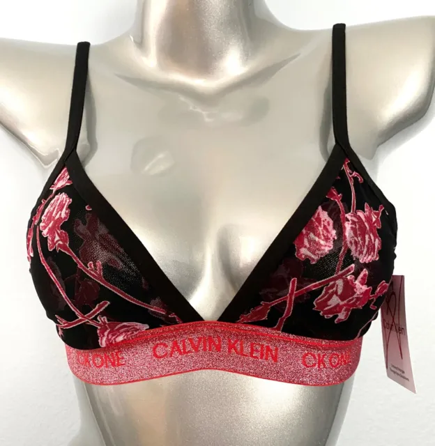 Calvin Klein CK One Black Flower Triangle Shimmer Band Bralette Bra QF6690 001 M