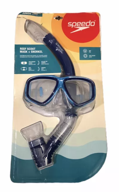 Speedo Reef Scout Snorkel & Goggles Mask Set Juniors Ages 6-14 Blue Sea NEW