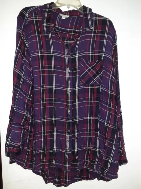 CATO Women's Plus Size 22/24 Purole Plaid Button Up Long Sleeve Shirt