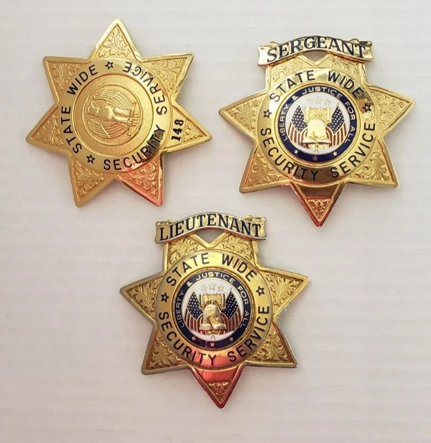 3 Blackinton Obsolete State Wide Security Service Guard Badge 3 inch Lt - Sgt +1