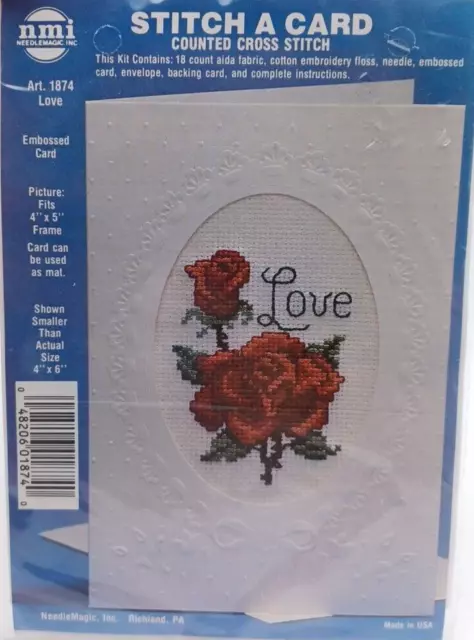 NMI Needlemagic STITCH A CARD  Cross Stitch  #1874  LOVE  Roses New