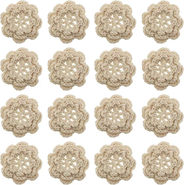 10pcs 3-Layer Handmade Crochet Cotton Flower Embellishments Motif Appliques 4cm