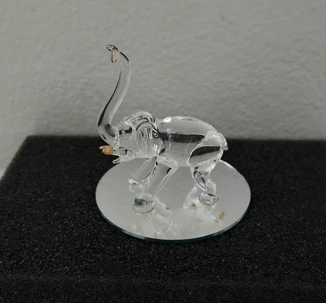 New Miniature Tiny Standing Hand Blown Clear Glass Elephant Figurine