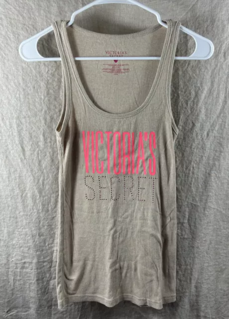 Victoria's Secret Women's Beige Pink Studded Logo Comfort Casual Tank Top Size M