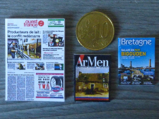 LOT 3 REVUES JOURNAL miniatures 1/12 ème pour vitrine miniature maison
