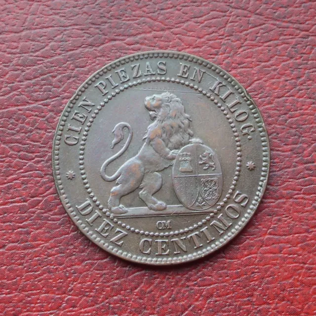 Spain 1870 bronze 10 centimos