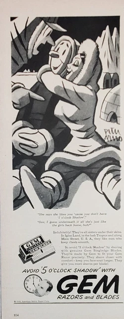 Gem Razors Print Ad Peter Arno Igloo Land Shave  Advertisement 1944 Ephemera