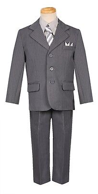Boys formal suit silver gray pinstripe with tie and handkerchief full set