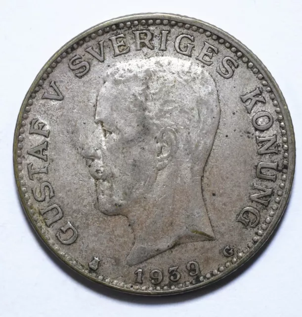 1939, Sweden, 1 Krona, Gustaf V, Silver, gVF, KM# 786, Lot [1456] 2