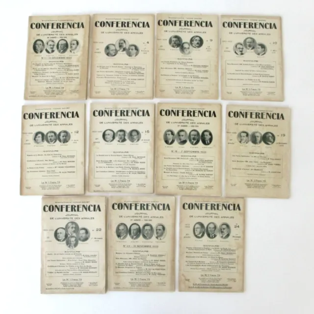 Conférencia journal de l'université des annales lot de 11 numéros 1933-1-4-9-10
