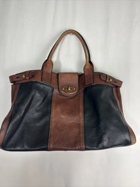 FOSSIL Vintage Reissue Weekender Whiskey Brown & Black Leather Shoulder Handbag