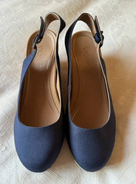 VIONIC CORALINA NAVY Wedge Slingback Sandals Wide Fit UK 6.5 EU 40 BNWOB 42.99 PicClick UK