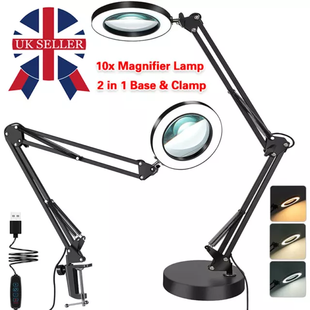 10X LED Desk Magnifier Lamp Glass Stand Clamp Beauty Light Magnifying Lamp