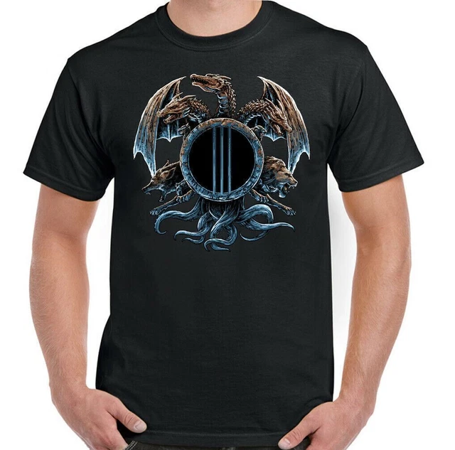 Dragon T-Shirt Uomo Fantasia Legend Mito Lupo Leone Teschio Top 3 Headed Unisex