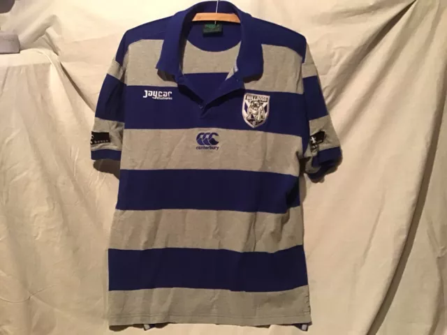 Canterbury Bulldogs Rugby Shirt XL Size Blue Grey Striped Short Sleeve Good Used