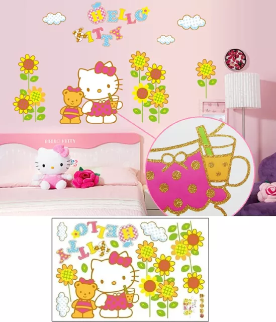 ADESIVO DA PARETE Murale DECORAZIONE Stickers Camera Bambina HELLO KITTY ABQ9802