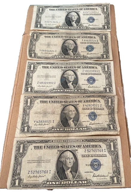 (5) Silver Certificates  1935 F $1 Blue One Dollar Bill Lot  Circulated