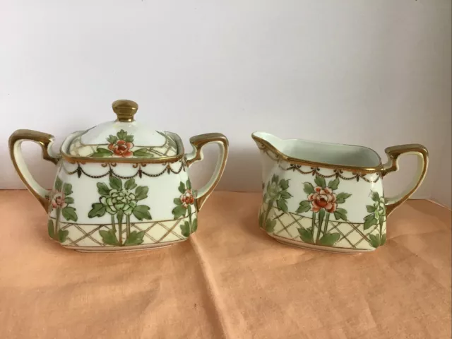 Nippon Hand Painted Creamer+Sugar