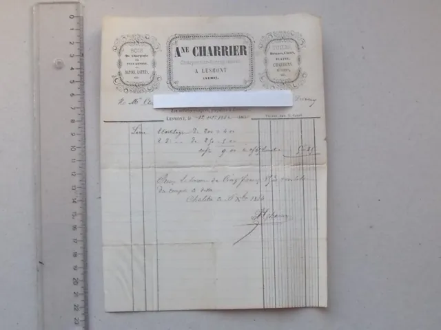 LESMONT (10) Facture 1864 Charpentier-Entrepreneur CHARRIER  Tuile Brique Chaux