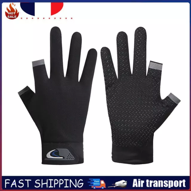 Fishing Gloves Anti-slip 2 Cut Finger Breathable Cycling Mitten (Black) FR