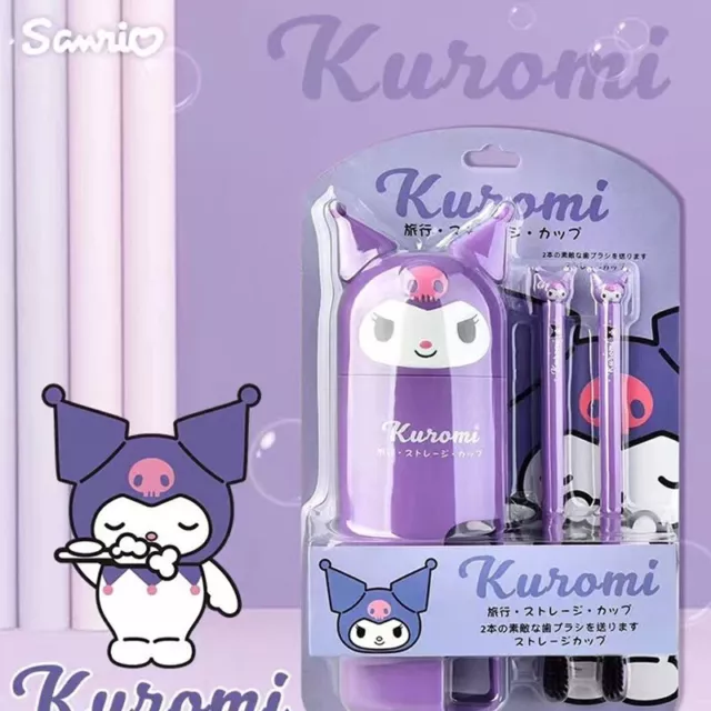 Sanrio KUROMI Toothbrush & Cup Travel Set With Two ToothBrushes NEW