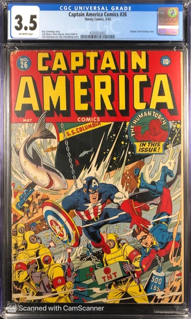 Captain America #26 CGC 3.5 VG- OW Iconic Schomburg Cover Rich Cover Colors! WOW