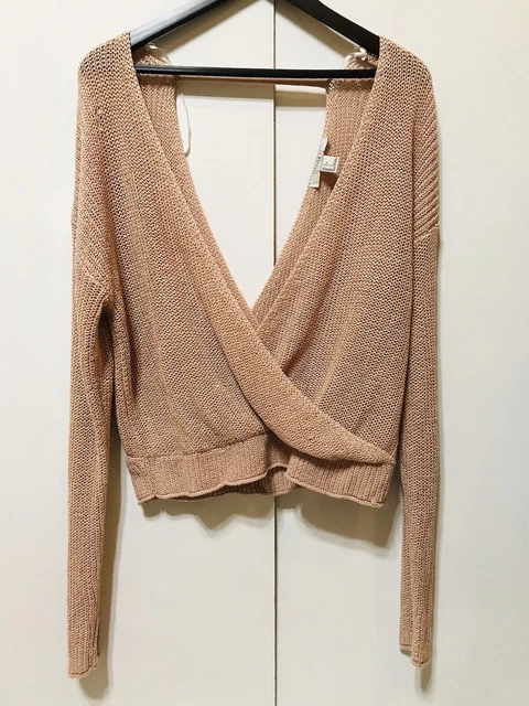 Forever 21 Boho Twist Front Long Sleeve Knit Sweater Sz L Beige