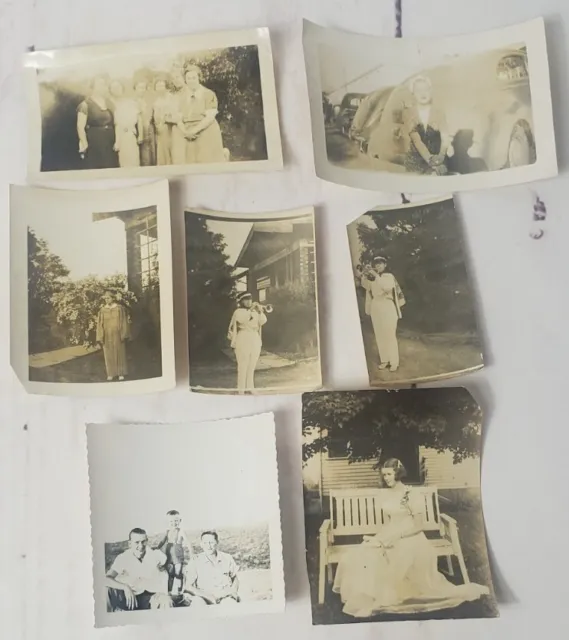 Vintage Lot of 7 Photos 1930s-1940s Graduation, Band Member, Girl by Car, Boy