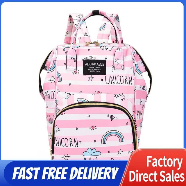 Fashion Women Printing Mummy Diaper Bag Nappy Large Handbags (Pink Rainbow)