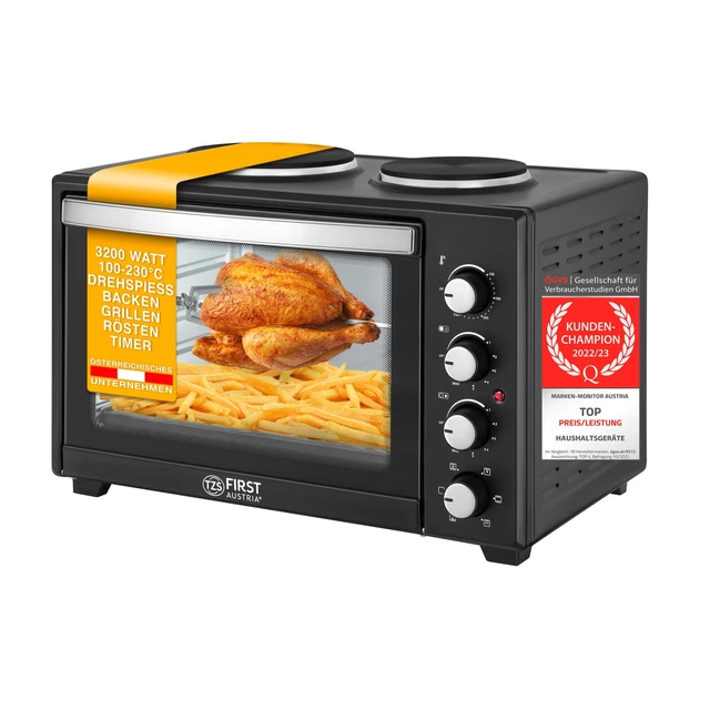 Minibackofen 2in1 mit Kochplatte 45L Umluft Mini Ofen Toastofen Pizzaofen