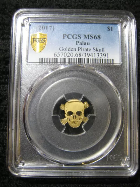 2017 $1 Palau Golden Pirate Skull w/o COA PCGS MS68
