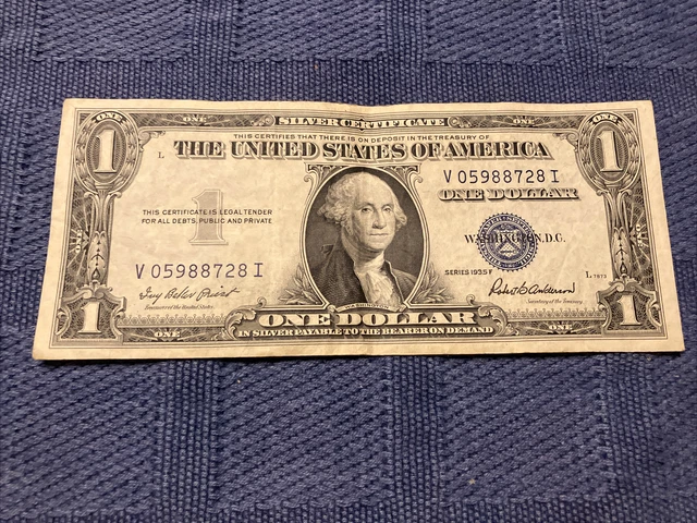 1935 Series F One Dollar Blue Seal Note Silver Certificate Old US Bill $1 Money