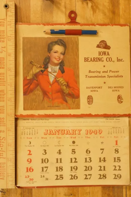 1949 Iowa Bearing Company Advertising Calendar Davenport & Des Moines Iowa