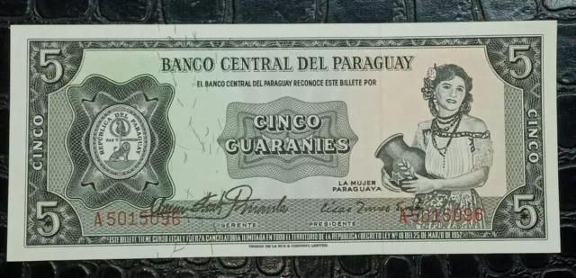 Banknote Paraguay  5 Guaraníes 1952.