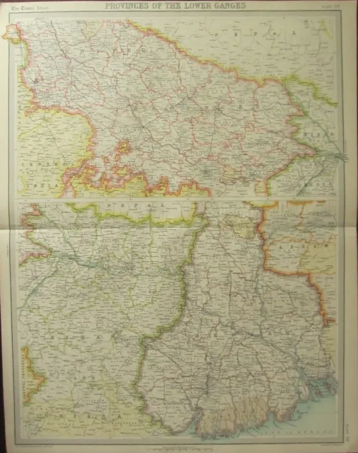 1922 Large Antique Map ~ Provinces Of The Lower Ganges ~ Bengal