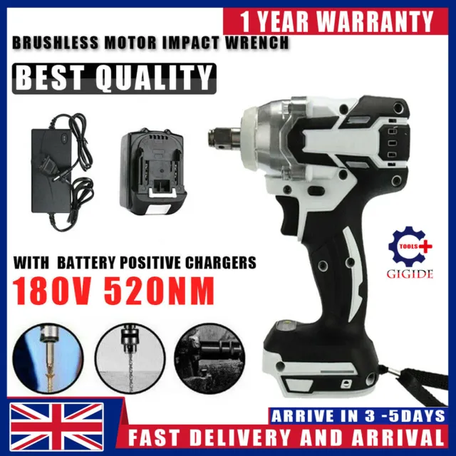 Cordless Impact Wrench 1/2" Impact Driver Ratchet Rattle Nut Gun With Batteries