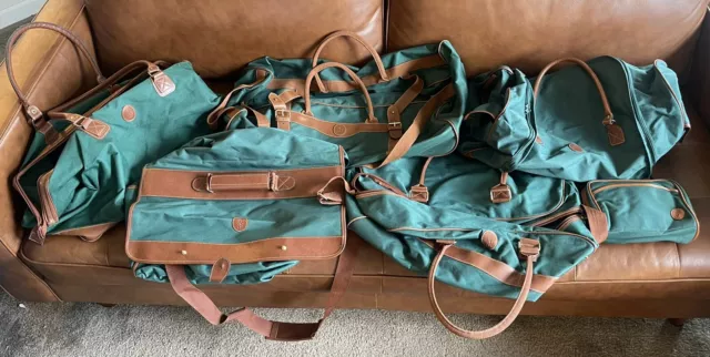 Vtg 90’s Polo Ralph Lauren 6 Piece Travel Bag Set Green Brown Duffle Wheels