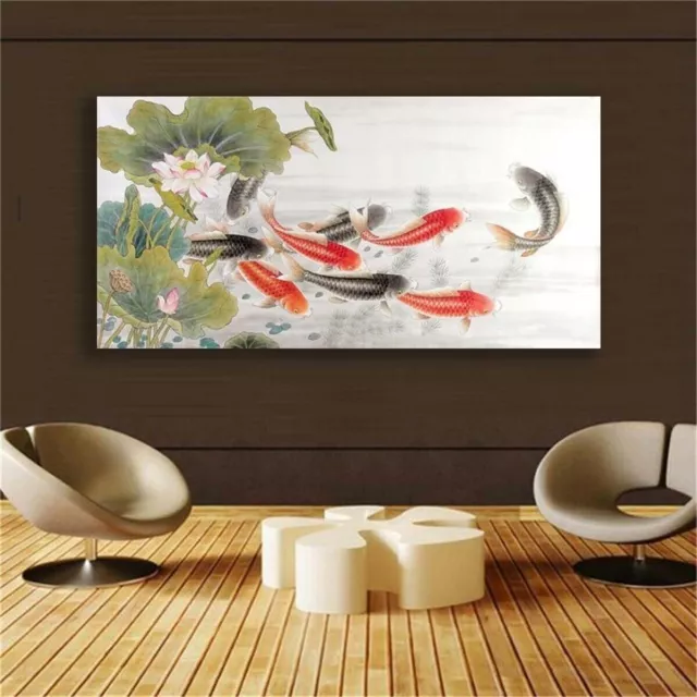 Ink painting of Koi Poster Wall Art Painting Print Canvas Picture Living Room