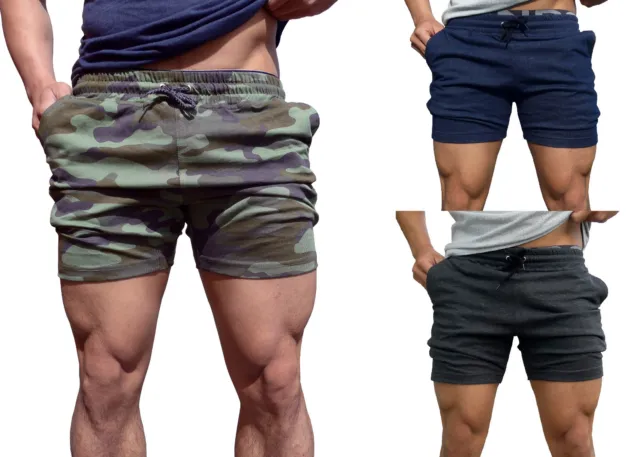 Mens Cotton Shorts tapered leg bodybuilding Gym Track running 025 Casual camo