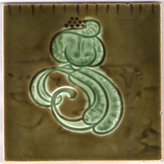 Henry Richards - c1905 - Green Abstract Floral - Antique - Art Nouveau - Tile