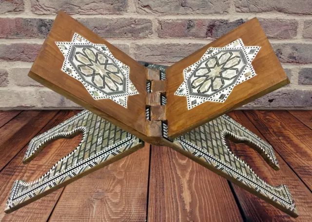 Handmade Wood Inlaid Mother of Pearl Islamic Muslim Quran Holder Stand