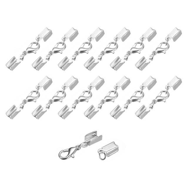 20Set 4.5mm Umklappbare Kordelenden mit Karabinerhaken Klammern Endkappen Silber