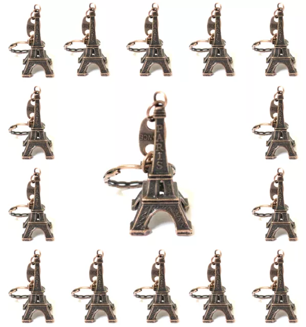 Lot de 10 Porte-Clé Tour Eiffel Cuivre Ancien Souvenir Paris France 4,5x 2 cm