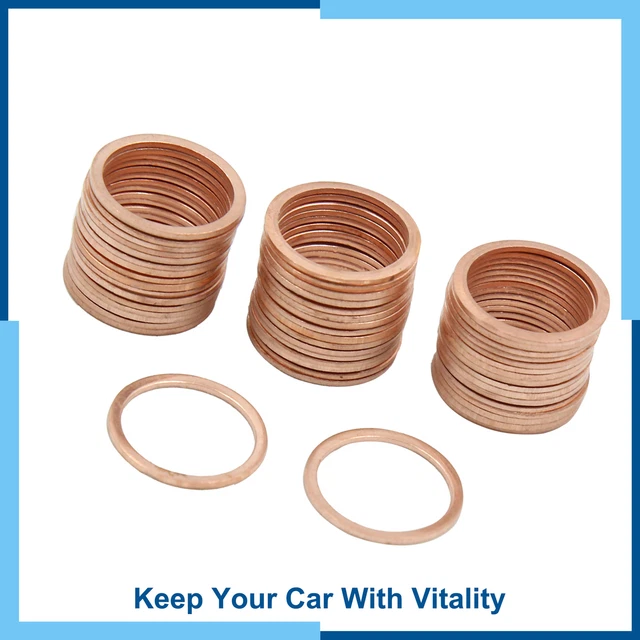 Universal Pack(50) Copper Crush Washers Flat Car Sealing Gaskets Plate Rings