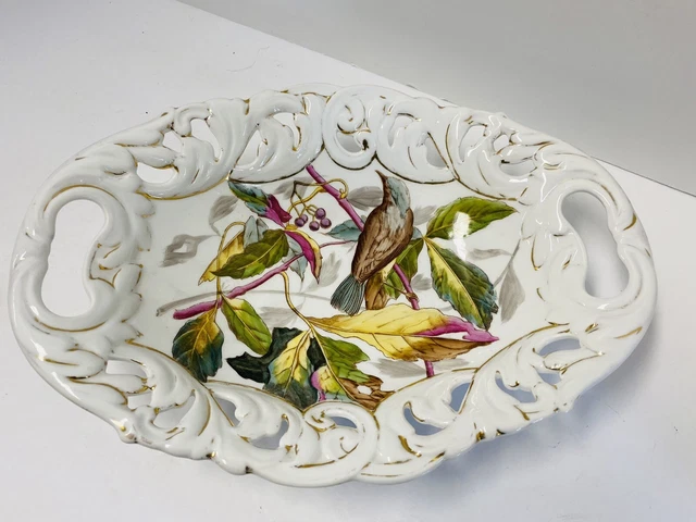 VINTAGE PORCELAIN HAND PAINTED LARGE OVAL BOWL,Numbered GERMANY Early 1900s