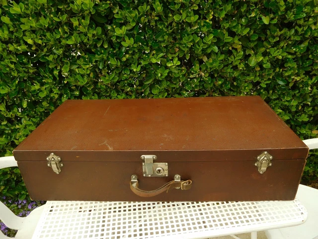 Ancien Sac Diligence / Valise En Cuir Avec Clé – Vintage – Maroquinerie