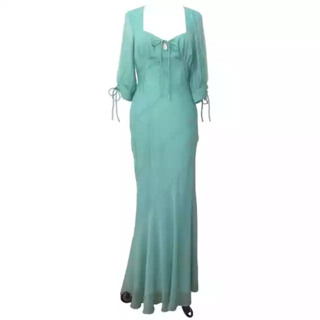 ASOS DESIGN Maxi Tea Dress with Bias Cut Panels Tie Details Sage Blues 10 NWOT