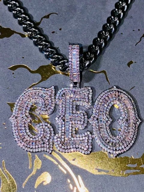 YOUNG CEO BOSS Iced Icy Silver 14k Men Pendant 6mm Miami Cuban Link Chain